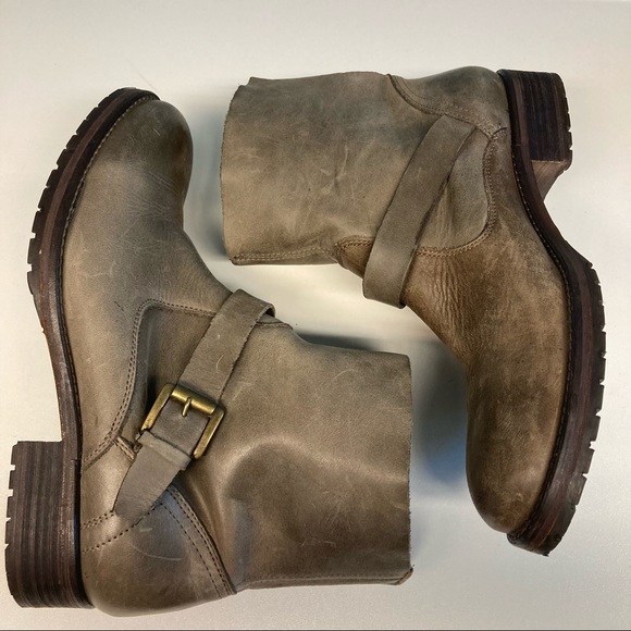HINGE Siesta Leather Distressed Moto Boots Buckles - Picture 4 of 13